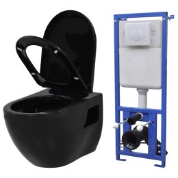 VidaXL Podwieszana toaleta ceramiczna ze spłuczką, czarna