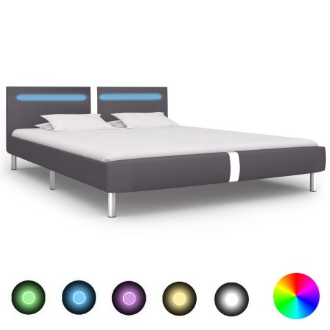 VidaXL Rama łóżka LED, szara, sztuczna skóra, 180x200 cm