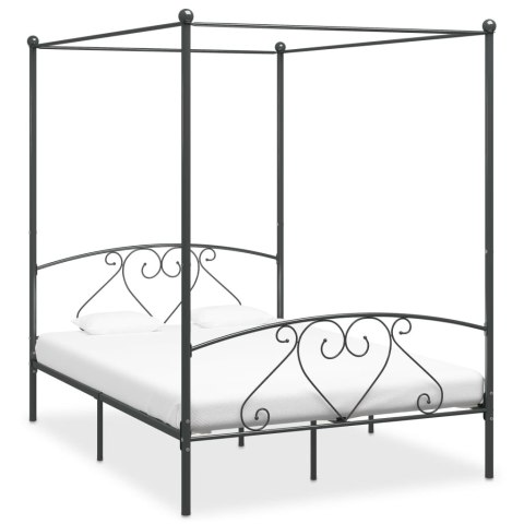 VidaXL Rama łóżka z baldachimem, szara, metalowa, 140 x 200 cm