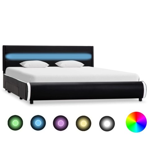 VidaXL Rama łóżka z LED, czarna, sztuczna skóra, 140 x 200 cm