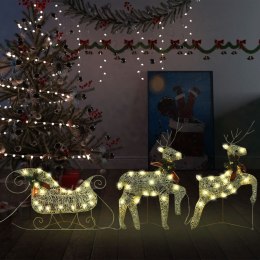 VidaXL Świąteczna dekoracja, renifery z saniami, 60 diod LED, złota