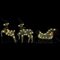 VidaXL Świąteczna dekoracja, renifery z saniami, 60 diod LED, złota