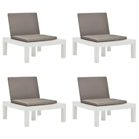 VidaXL Krzesła ogrodowe z poduszkami, 4 szt., plastik, białe