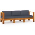 VidaXL 3-osobowa sofa ogrodowa z ciemnoszarymi poduszkami, akacjowa