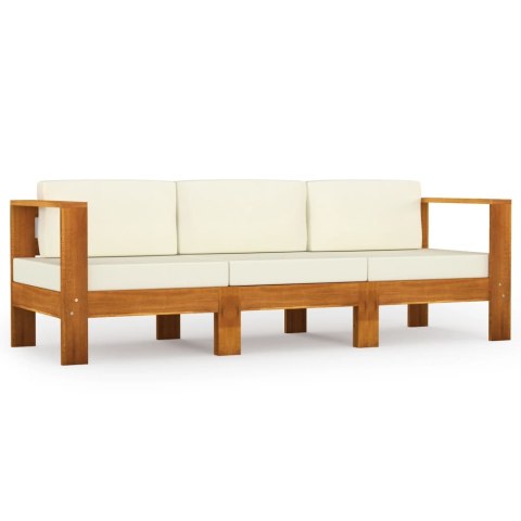 VidaXL 3-osobowa sofa ogrodowa z kremowymi poduszkami, drewno akacjowe