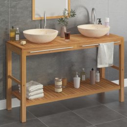 VidaXL Szafka łazienkowa z 2 umywalkami, kremowy marmur, drewno tekowe