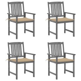 VidaXL Krzesła ogrodowe z poduszkami, 4 szt., szare, akacjowe