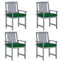 VidaXL Krzesła ogrodowe z poduszkami, 4 szt., szare, akacjowe