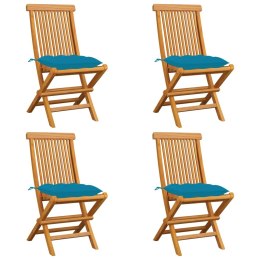 VidaXL Krzesła ogrodowe, jasnoniebieskie poduszki, 4 szt., tekowe