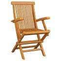 VidaXL Krzesła ogrodowe z kremowymi poduszkami, 3 szt., drewno tekowe