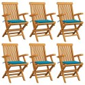 VidaXL Krzesła ogrodowe z niebieskimi poduszkami, 6 szt., tekowe
