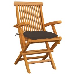 VidaXL Krzesła ogrodowe, poduszki taupe, 3 szt., lite drewno tekowe