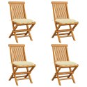 VidaXL Krzesła ogrodowe z kremowymi poduszkami, 4 szt., drewno tekowe