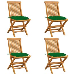 VidaXL Krzesła ogrodowe, zielone poduszki, 4 szt., lite drewno tekowe
