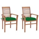 VidaXL Krzesła stołowe, 2 szt., zielone poduszki, drewno tekowe