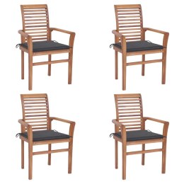 VidaXL Krzesła stołowe, 4 szt., antracytowe poduszki, drewno tekowe