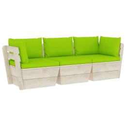 VidaXL Ogrodowa sofa 3-osobowa z palet, z poduszkami, drewno świerkowe